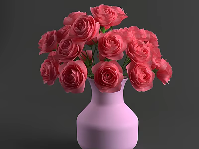 Beautiful Pink Vase With Fresh Pink Roses Bouquet For Home Decoration 3d model