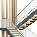 Modern Staircase Interior Design With Wooden Steps Glass Railings And Concrete Structure