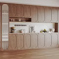 Modern Wooden Wine Cabinet Design With Glass Display Doors And Storage Shelves