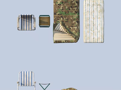 Household Items With Striped And Camouflage Patterns Including Cushions Mats Chair Stool Round Mat 3d model