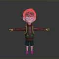 Cartoon Boy With Brown Hair Blue Eyes Gray Hoodie Green Shorts Brown Backpack Arms Outstretched