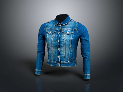 Stylish Blue Denim Jacket with Classic Collar Button Front and Long Sleeves 3d model