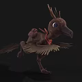 Cartoon Bird Character With Brown Feathers Large Eyes And Red Collar Spread Wings