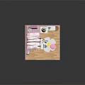 Cartoon Style Pink Bedroom With Bed Desk Lamp Bookshelf And Decorative Posters