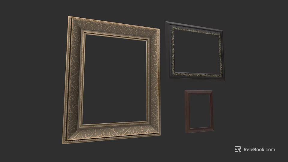 Photo Wall Frames with Ornate Carved Designs Gold Black Brown and Different Sizes 3d model 
