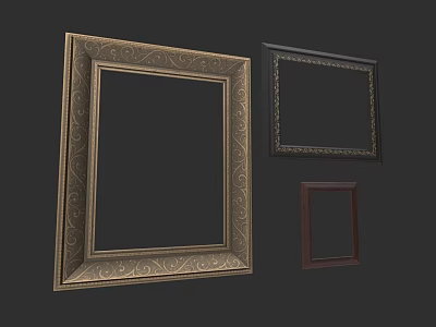 Photo Wall Frames with Ornate Carved Designs Gold Black Brown and Different Sizes 3d model