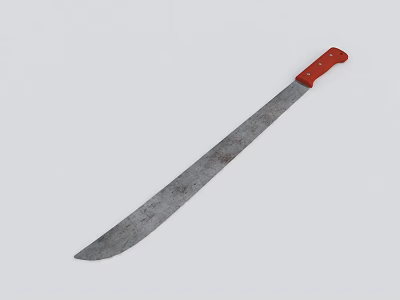 Long Bladed Weapon With Red Handle And Rustic Metal Blade Design 3d model