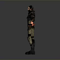 3D Character In Tactical Outfit With Black Orange Top Camouflage Pants And Boots