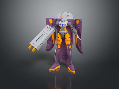 Game And Movie Character Mecha Style Robot With Purple Orange And Gray Armor 3d model