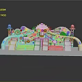 Themed Amusement Park Entrance Structure With Ferris Wheel Sign Slides And Decorative Towers