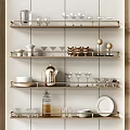 Stylish Dinnerware Set Display on Modern Kitchen Shelves with Plates Cups and Glasses