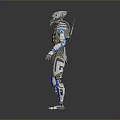 Futuristic Sci Fi Robot Game and Movie Character With Mechanical Armor and Silver Blue Design
