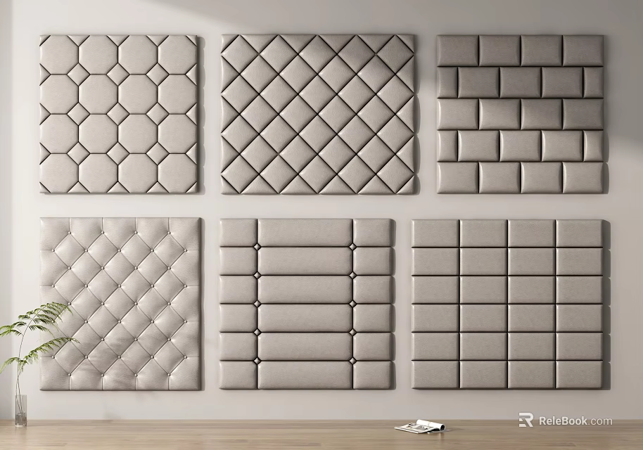 Modern Gray Upholstered Bedroom Accent Wall Design Ideas With Various Geometric Patterns 3d model 