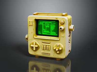 Vintage Yellow Handheld Game Console With Green Screen And Retro Control Buttons 3d model