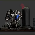 Man in Medieval Armor Holding Sword and Shield Near Burning Pillar with Stones and Bricks