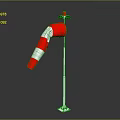 Red And White Striped Flag On Metal Pole With Red Warning Light Base Stand
