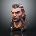 Detailed 3D Game Movie Character Head Model With Braided Hair And Serious Facial Expression