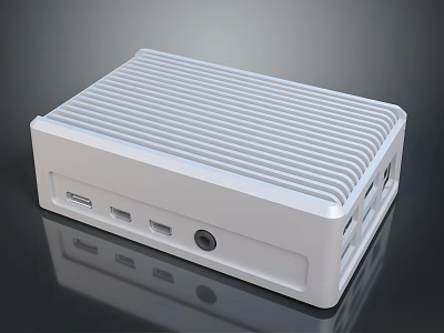 White Striped Mini Desktop PC Featuring Multiple Ports And Compact Design 3d model