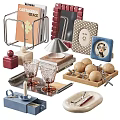 Stylish Decorative Ornament Set With Metal Bookends Wooden Storage Photo Frames Table Lamp Glass Cups