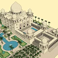 Elegant Ancient Architecture With Traditional Domes Courtyard Pool And Palm Trees