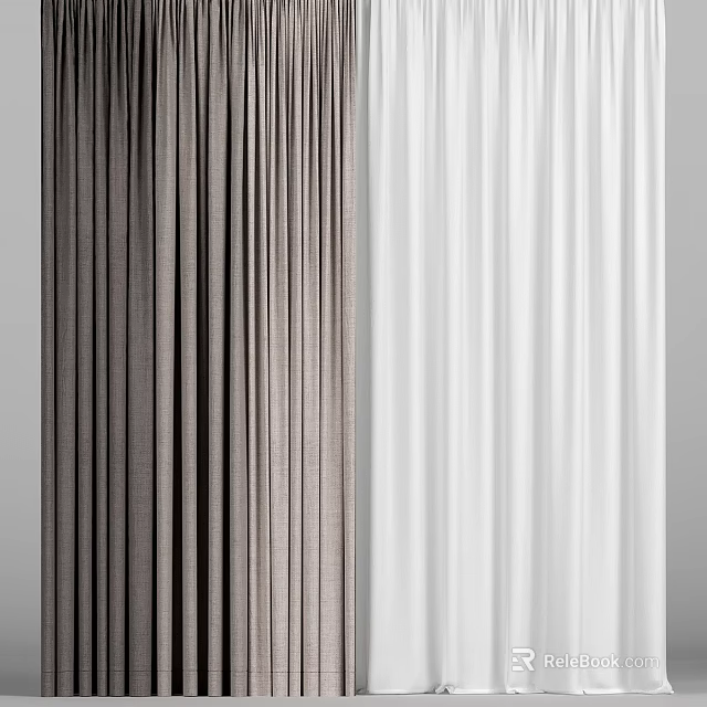 Elegant Brown And White Curtains For Modern Home Interior Decor 3d model