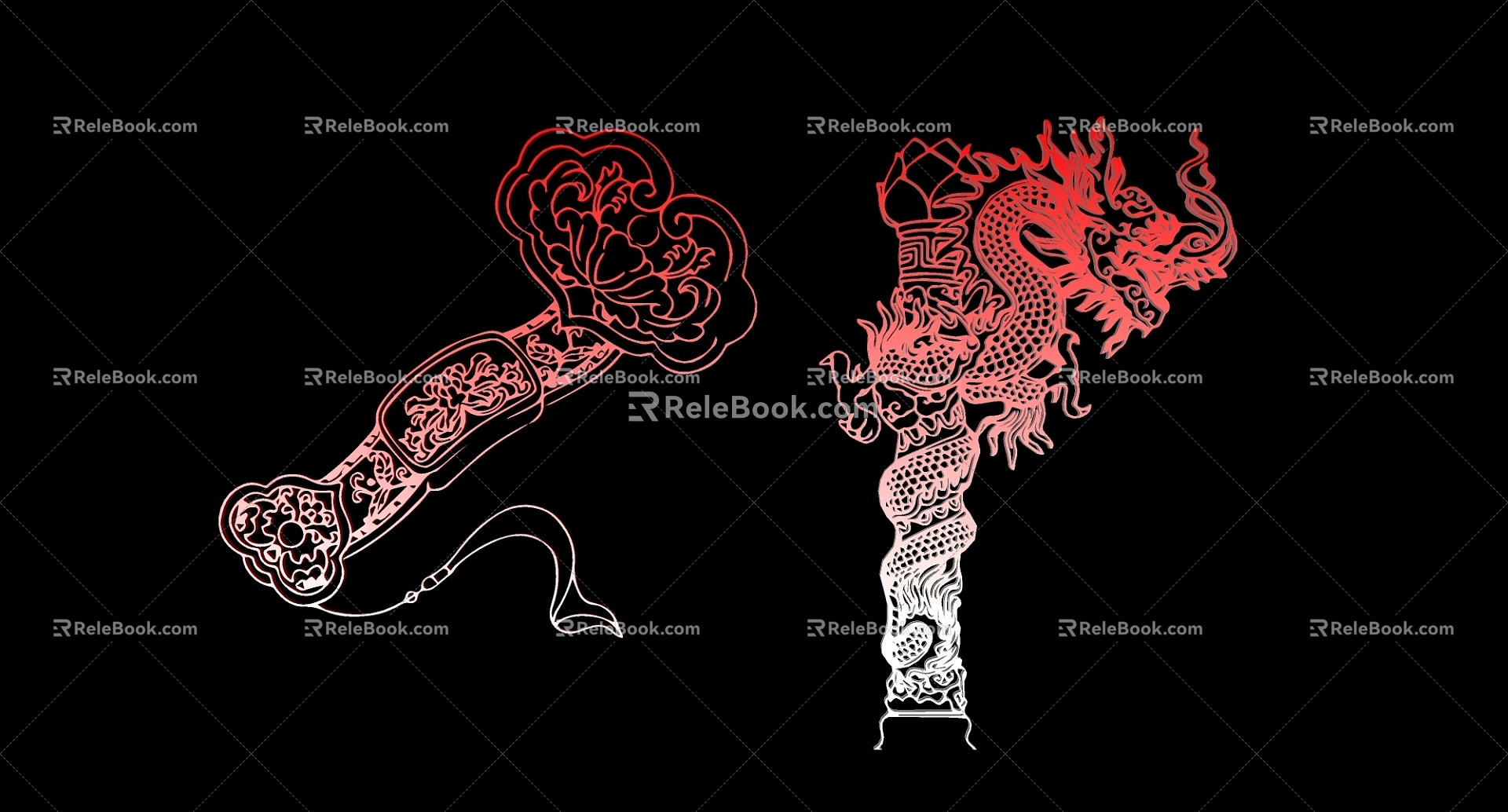 2D Ruyi Dragon Column Silhouette model