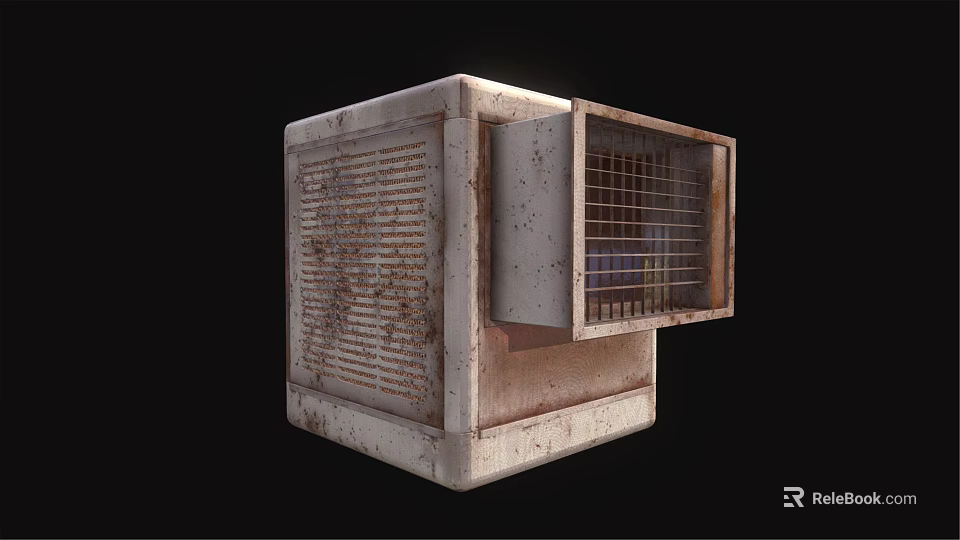 Rusty Air Conditioner Fan With Metal Grille And Industrial Design 3d model 