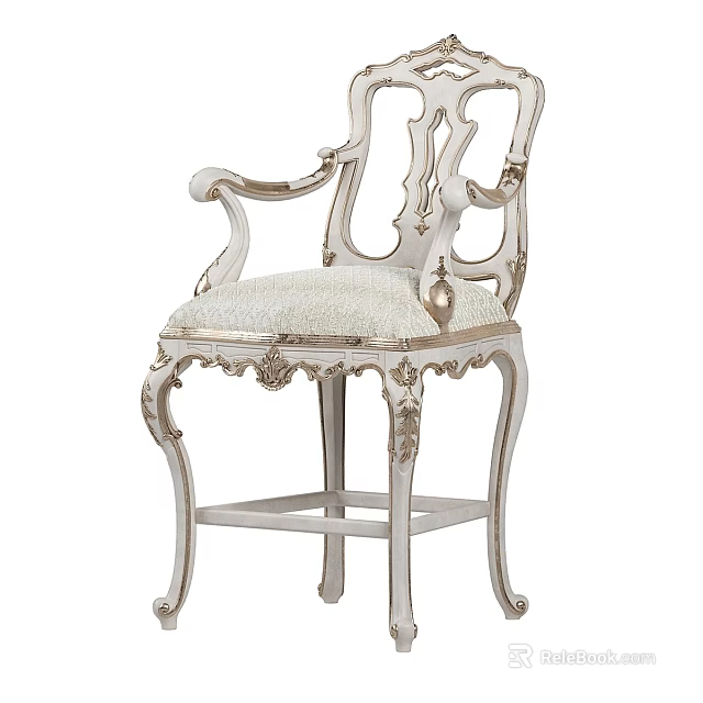 Elegant Single Sofa Design With Ornate Carved Frame And Plush Upholstered Seat 3d model 