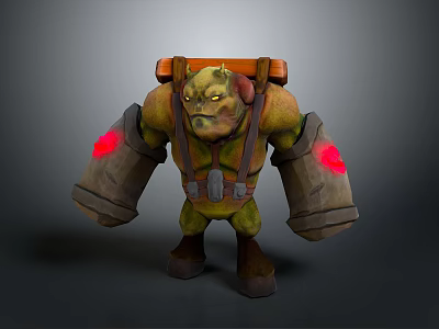 3D Mythical Creature Character With Green Skin Armor And Glowing Arms Design 3d model