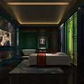 Serene SPA Sauna Interior With Massage Bed Natural Green Backdrop Circular Lighting And City View