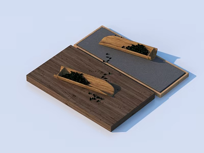 Wooden Household Serving Trays With Spoons Holding Black Tea Leaves 3d model