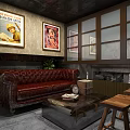 Rustic Bar Interior With Wooden Tables Chairs Wine Racks And Green Plant Decorations