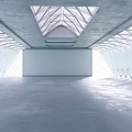Modern Architectural Interior Space With Geometric Roof And Smooth Gray Floor
