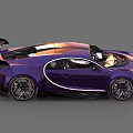 Purple Bugatti Sports Car With Black Accents Rear Spoiler And Alloy Wheels