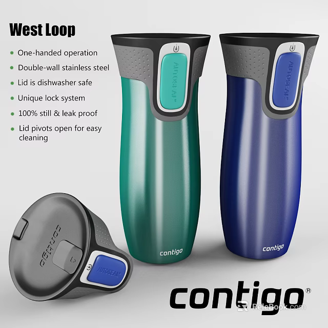Contigo Vacuum Insulated Mugs Green Blue One Handed Operation Leak Proof Design 3d model 