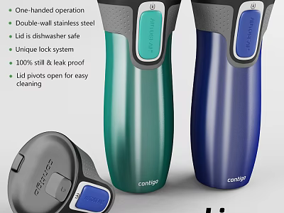 Contigo Vacuum Insulated Mugs Green Blue One Handed Operation Leak Proof Design 3d model