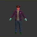 Man In Dark Uniform Jacket With Red Striped Pants And Cap Standing Pose