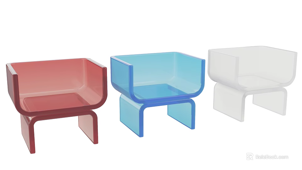 Modern Transparent Leisure Chairs in Red Blue White with Acrylic Frame Design 3d model 
