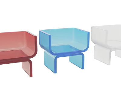 Modern Transparent Leisure Chairs in Red Blue White with Acrylic Frame Design 3d model