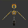 Yellow And Black Mechanical Robot With Single Wheel Camera Eye And Striped Design