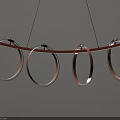 Modern Chandelier Design With Circular Transparent Rings And Red Horizontal Bar