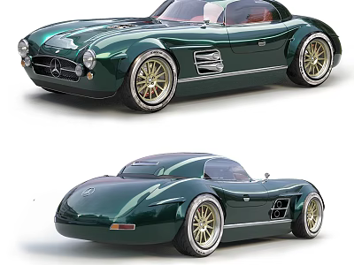 Classic Green Sports Car With Streamlined Body Golden Wheels And Retro Design 3d model