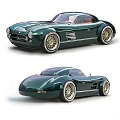 Classic Green Sports Car With Streamlined Body Golden Wheels And Retro Design
