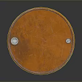 Rusty Orange Metal Barrel With White Band And Black Triangular Symbol