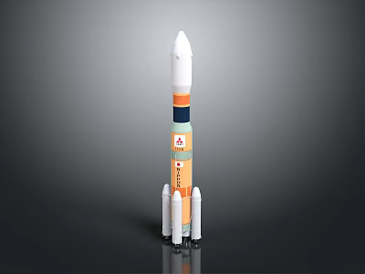 Multicolored Space Rocket Model With White Nose Cone And Side Boosters For Cosmic Exploration 3d model