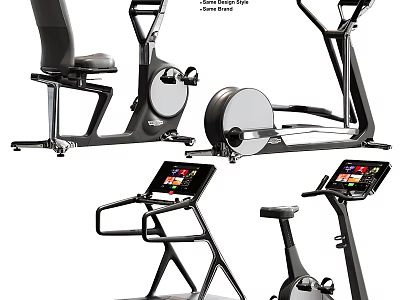 Fitness Equipment Collection Including Exercise Bikes Elliptical Machines With Digital Display Screens 3d model