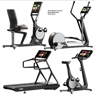 Fitness Equipment Collection Including Exercise Bikes Elliptical Machines With Digital Display Screens 3d model