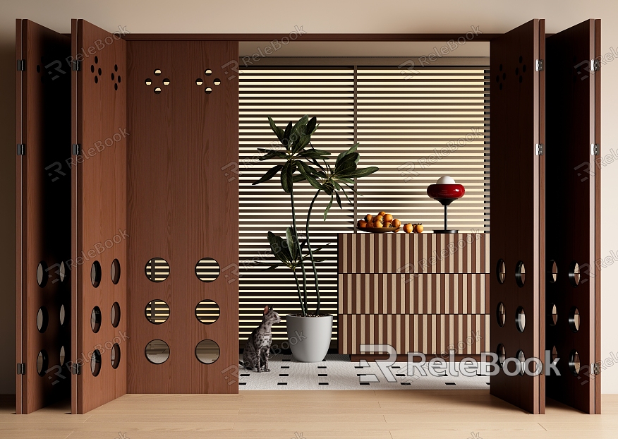 Modern Middle Ancient Folding Door Multi-moving Door Opening Door Side Cabinet Venetian Blinds model