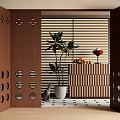 Wooden Folding Doors in Modern Interior Design with Louvered Blinds Potted Plant and Cat