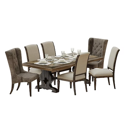 Modern Dining Table With Upholstered Chairs Set For Dining Room Design 3d model